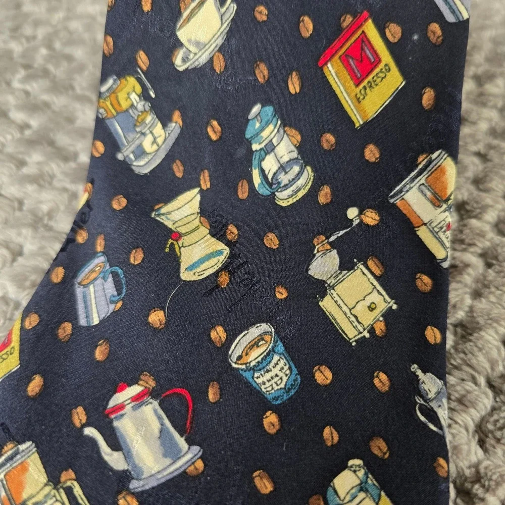 Vintage Nicole Miller 1996 Coffee‎ Espresso Silk Tie Men's Novelty Barista Bean
